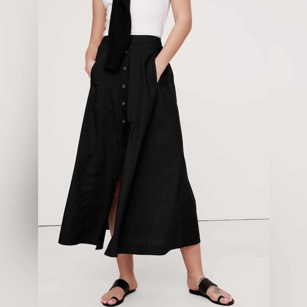 NWT Banana Republic Poplin Button Down Long Black Midi Skirt Sz XXL (#743513) - Picture 3 of 9